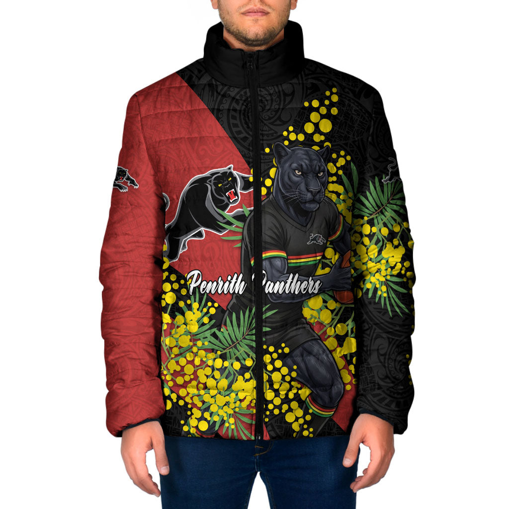 Penrith Panthers Padded Jacket Golden Wattle Floral Polynesian - Australian Flower - Rugby Mascot
