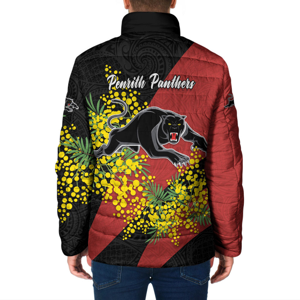 Penrith Panthers Padded Jacket Golden Wattle Floral Polynesian - Australian Flower - Rugby Mascot