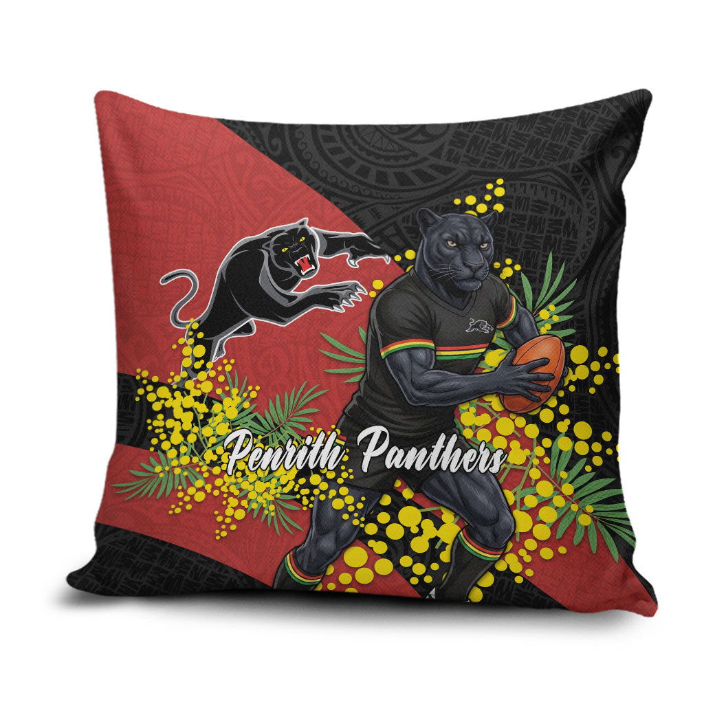 Penrith Panthers Pillow Cover Golden Wattle Floral Polynesian - Australian Flower - Rugby Mascot