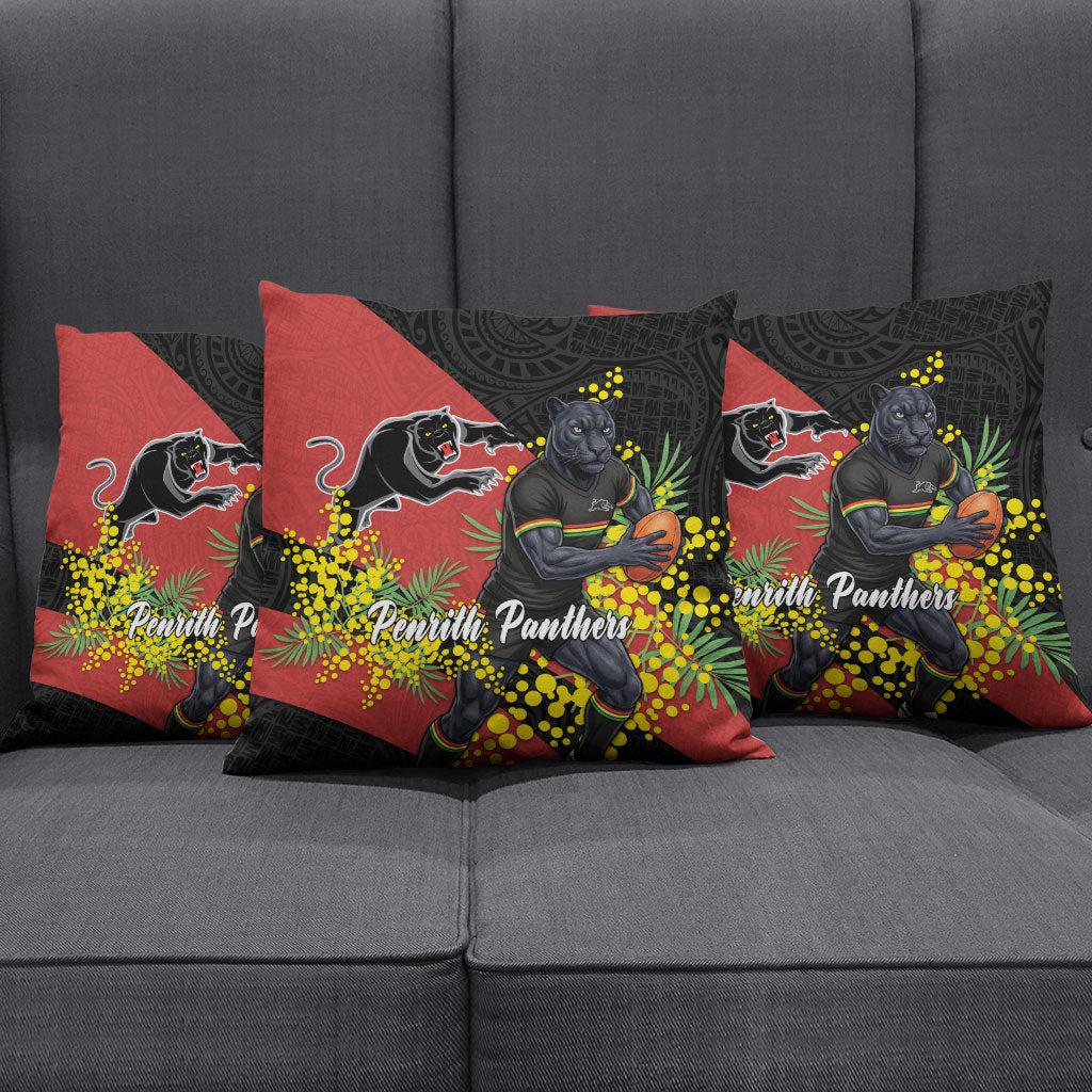 Penrith Panthers Pillow Cover Golden Wattle Floral Polynesian - Australian Flower - Rugby Mascot