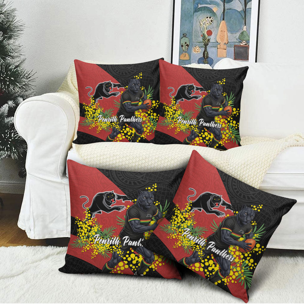 Penrith Panthers Pillow Cover Golden Wattle Floral Polynesian - Australian Flower - Rugby Mascot