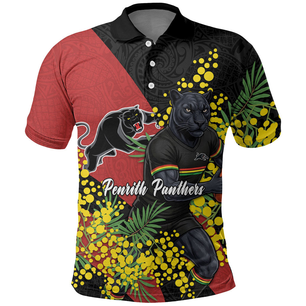 Penrith Panthers Polo Shirt Golden Wattle Floral Polynesian - Australian Flower - Rugby Mascot