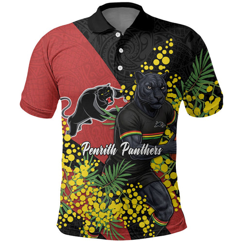 Penrith Panthers Polo Shirt Golden Wattle Floral Polynesian - Australian Flower - Rugby Mascot