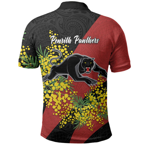 Penrith Panthers Polo Shirt Golden Wattle Floral Polynesian - Australian Flower - Rugby Mascot