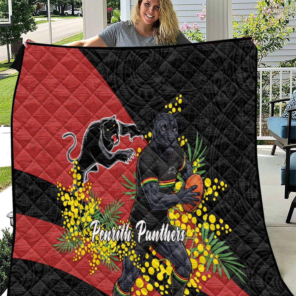 Penrith Panthers Quilt Golden Wattle Floral Polynesian - Australian Flower - Rugby Mascot