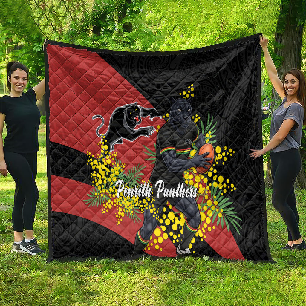 Penrith Panthers Quilt Golden Wattle Floral Polynesian - Australian Flower - Rugby Mascot