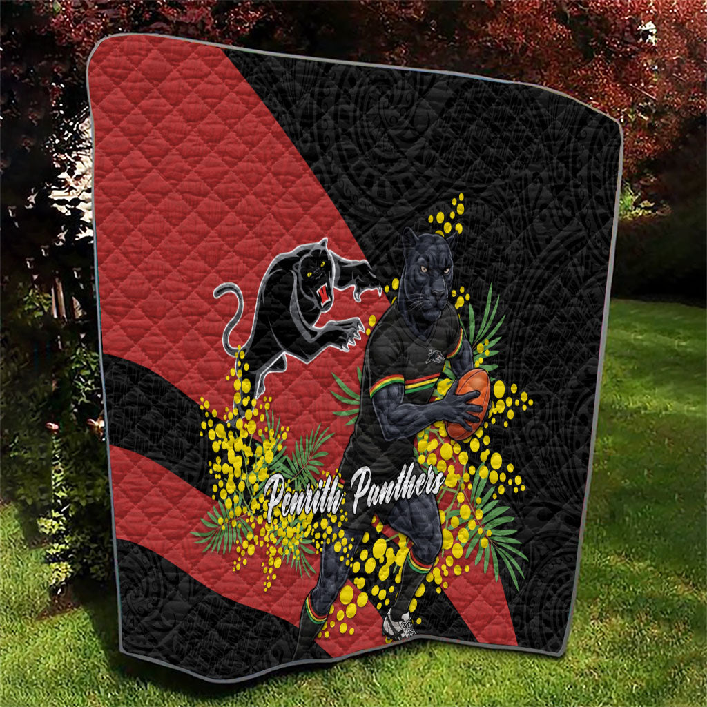 Penrith Panthers Quilt Golden Wattle Floral Polynesian - Australian Flower - Rugby Mascot