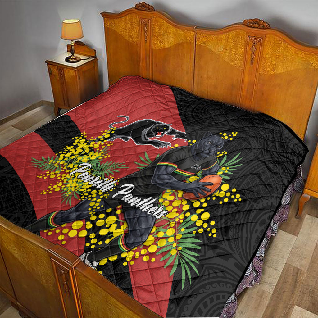 Penrith Panthers Quilt Golden Wattle Floral Polynesian - Australian Flower - Rugby Mascot