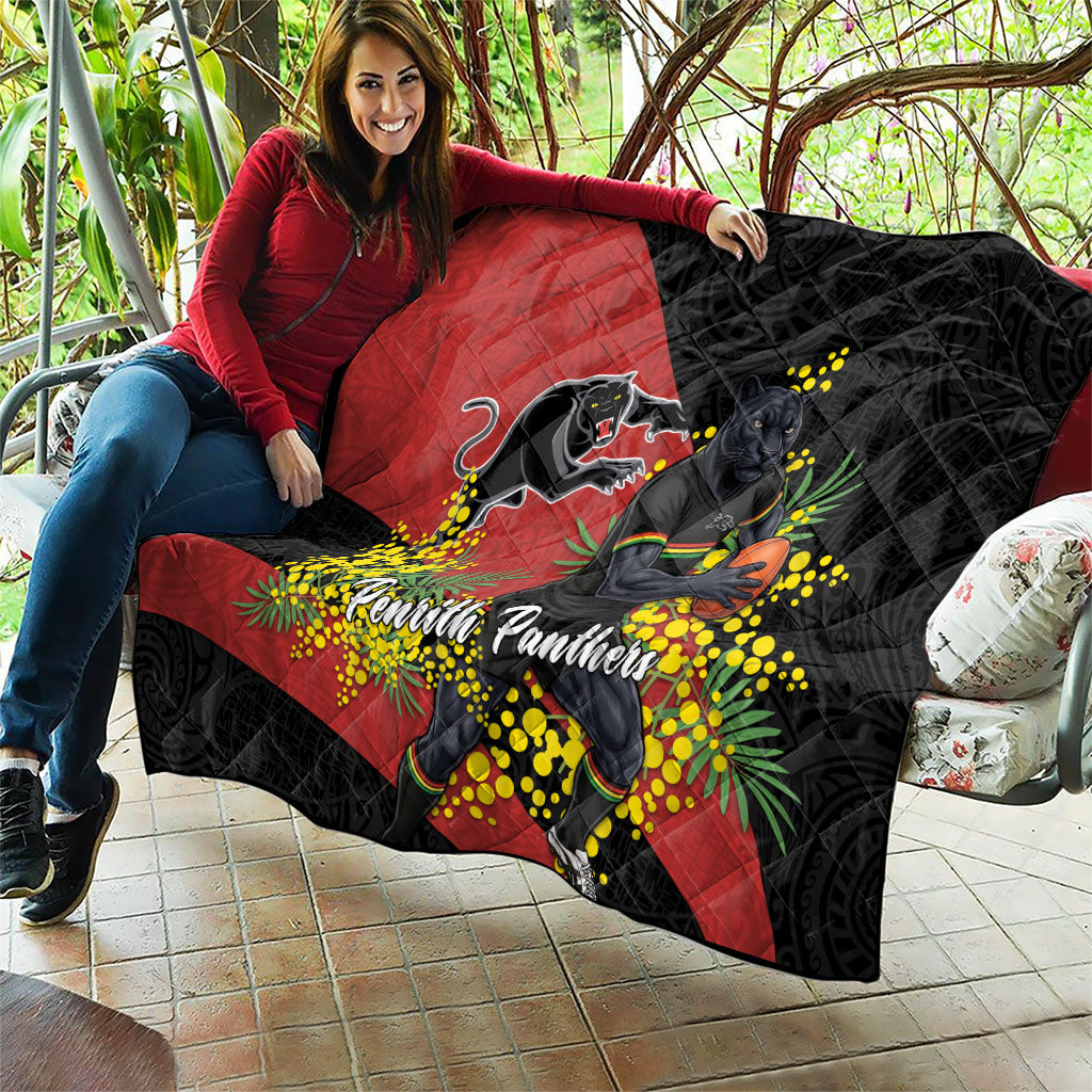 Penrith Panthers Quilt Golden Wattle Floral Polynesian - Australian Flower - Rugby Mascot