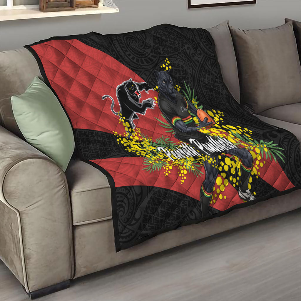Penrith Panthers Quilt Golden Wattle Floral Polynesian - Australian Flower - Rugby Mascot