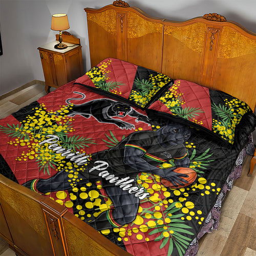 Penrith Panthers Quilt Bed Set Golden Wattle Floral Polynesian - Australian Flower - Rugby Mascot