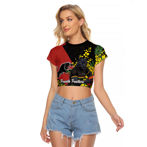 Penrith Panthers Raglan Cropped T Shirt Golden Wattle Floral Polynesian - Australian Flower - Rugby Mascot