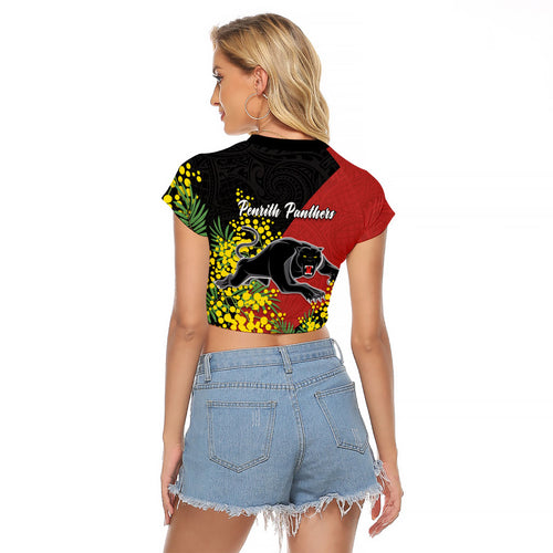 Penrith Panthers Raglan Cropped T Shirt Golden Wattle Floral Polynesian - Australian Flower - Rugby Mascot
