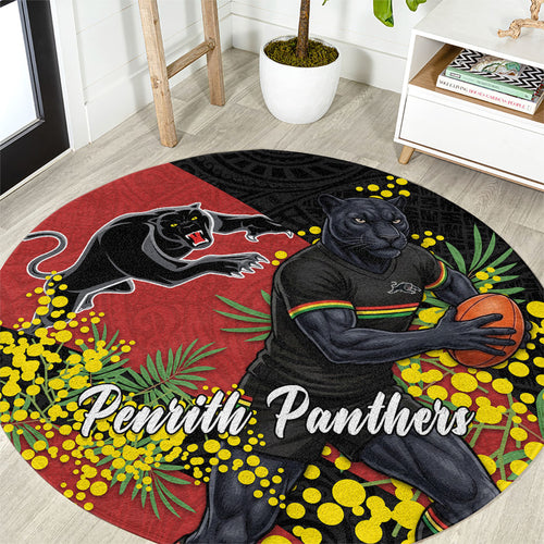 Penrith Panthers Round Carpet Golden Wattle Floral Polynesian - Australian Flower - Rugby Mascot