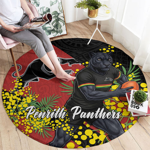 Penrith Panthers Round Carpet Golden Wattle Floral Polynesian - Australian Flower - Rugby Mascot