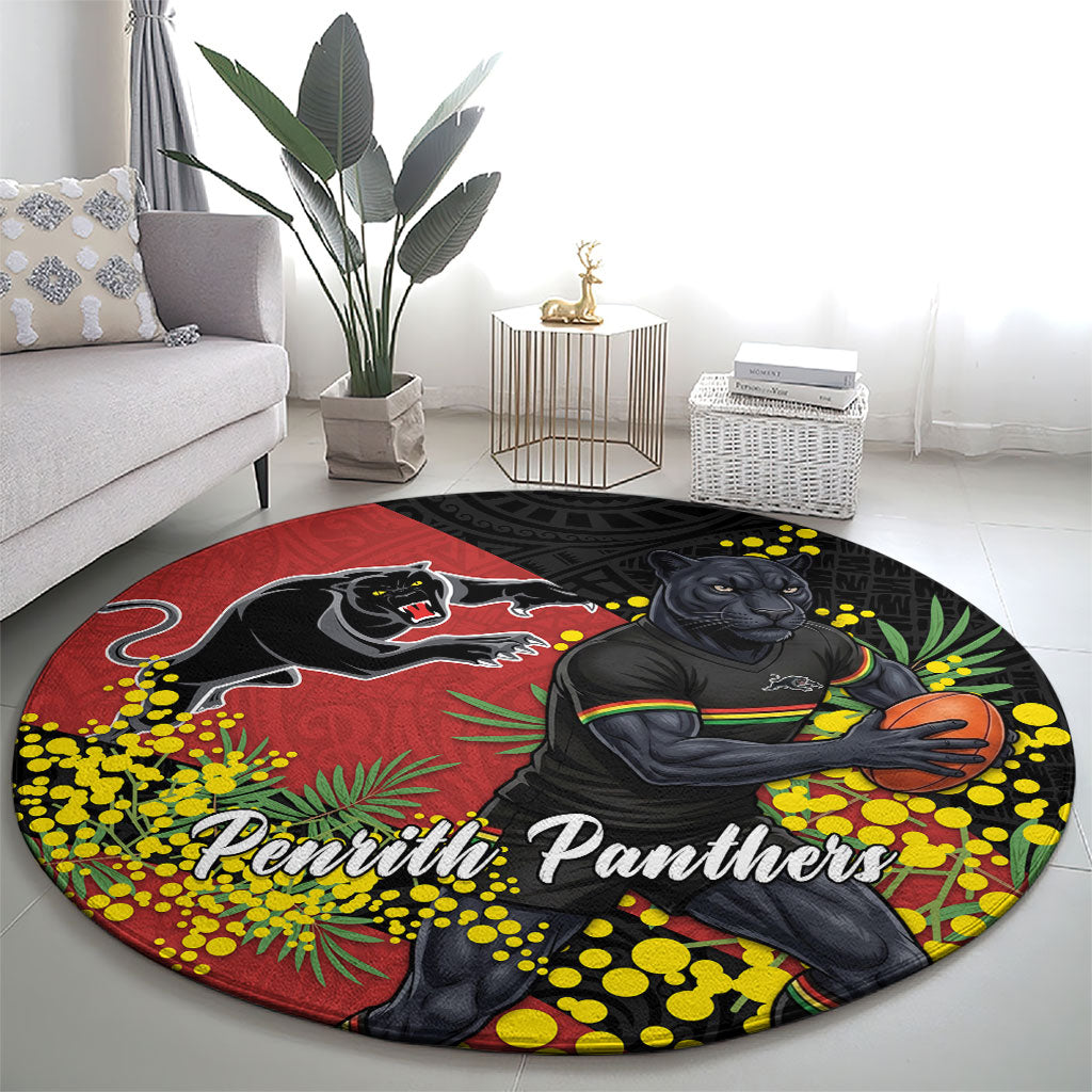 Penrith Panthers Round Carpet Golden Wattle Floral Polynesian - Australian Flower - Rugby Mascot
