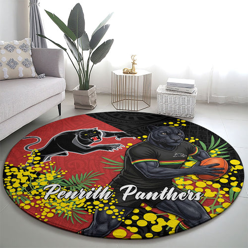 Penrith Panthers Round Carpet Golden Wattle Floral Polynesian - Australian Flower - Rugby Mascot