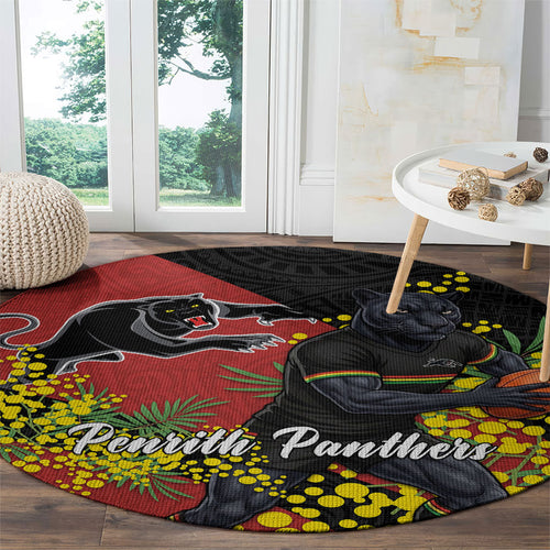 Penrith Panthers Round Carpet Golden Wattle Floral Polynesian - Australian Flower - Rugby Mascot