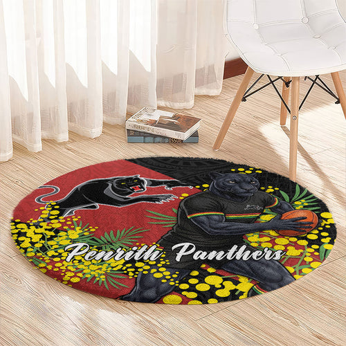 Penrith Panthers Round Carpet Golden Wattle Floral Polynesian - Australian Flower - Rugby Mascot