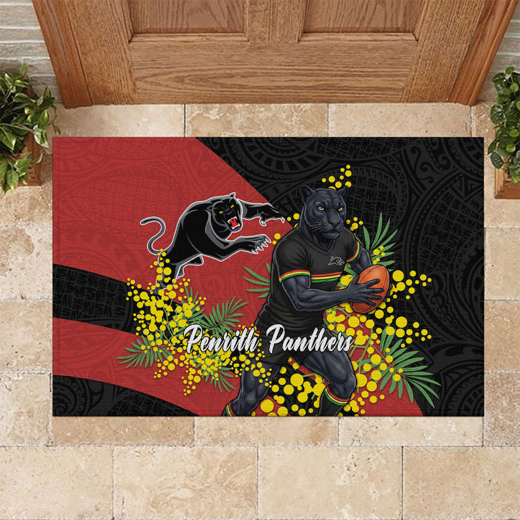 Penrith Panthers Rubber Doormat Golden Wattle Floral Polynesian - Australian Flower - Rugby Mascot