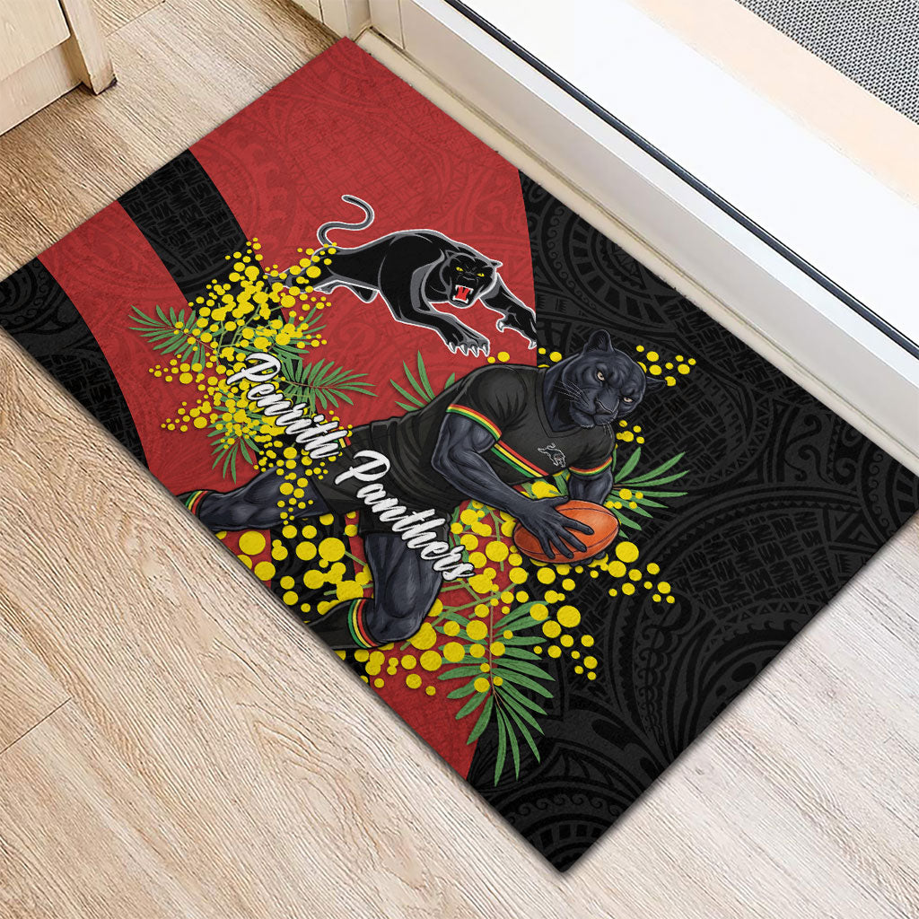 Penrith Panthers Rubber Doormat Golden Wattle Floral Polynesian - Australian Flower - Rugby Mascot
