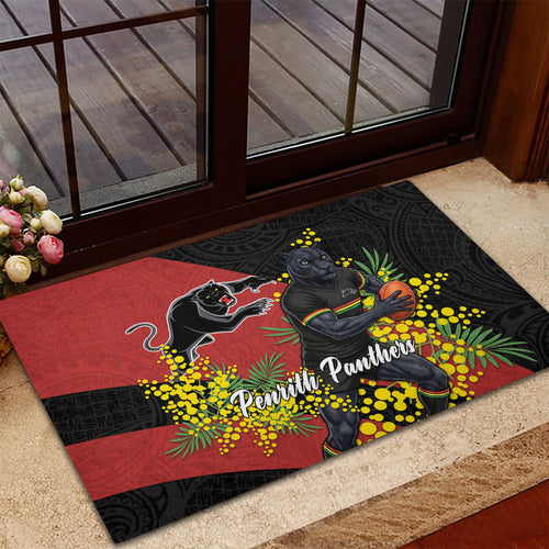 Penrith Panthers Rubber Doormat Golden Wattle Floral Polynesian - Australian Flower - Rugby Mascot