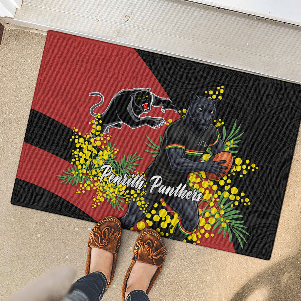 Penrith Panthers Rubber Doormat Golden Wattle Floral Polynesian - Australian Flower - Rugby Mascot