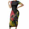Penrith Panthers Short Sleeve Bodycon Dress Golden Wattle Floral Polynesian - Australian Flower - Rugby Mascot