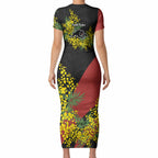 Penrith Panthers Short Sleeve Bodycon Dress Golden Wattle Floral Polynesian - Australian Flower - Rugby Mascot
