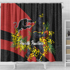 Penrith Panthers Shower Curtain Golden Wattle Floral Polynesian - Australian Flower - Rugby Mascot