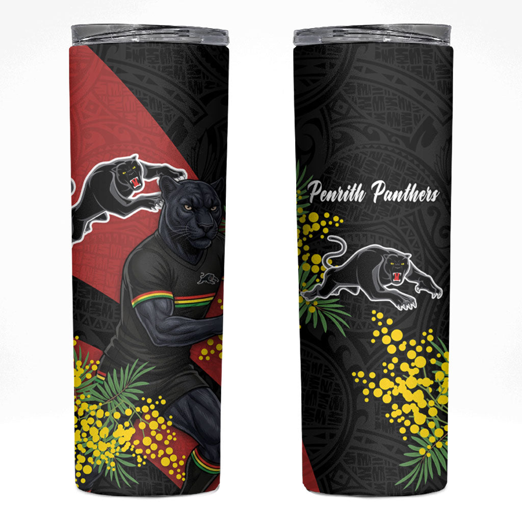 Penrith Panthers Skinny Tumbler Golden Wattle Floral Polynesian - Australian Flower - Rugby Mascot
