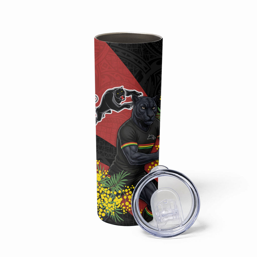 Penrith Panthers Skinny Tumbler Golden Wattle Floral Polynesian - Australian Flower - Rugby Mascot