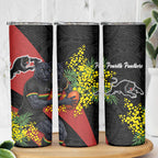Penrith Panthers Skinny Tumbler Golden Wattle Floral Polynesian - Australian Flower - Rugby Mascot