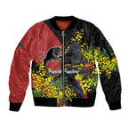 Penrith Panthers Sleeve Zip Bomber Jacket Golden Wattle Floral Polynesian - Australian Flower - Rugby Mascot