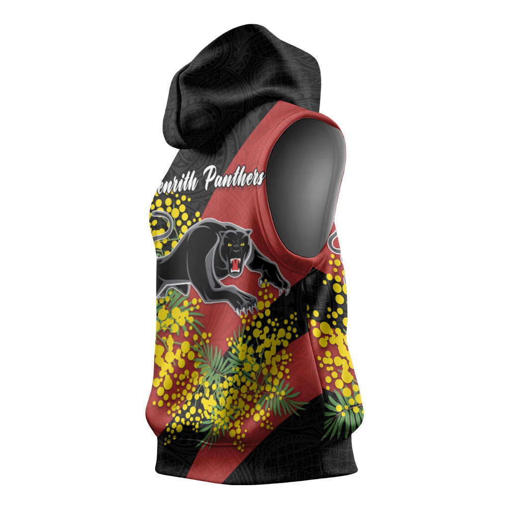 Penrith Panthers Sleeveless Hoodie Golden Wattle Floral Polynesian - Australian Flower - Rugby Mascot