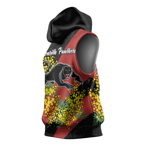 Penrith Panthers Sleeveless Hoodie Golden Wattle Floral Polynesian - Australian Flower - Rugby Mascot