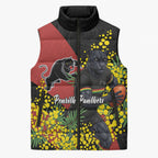 Penrith Panthers Sleeveless Puffer Jacket Golden Wattle Floral Polynesian - Australian Flower - Rugby Mascot