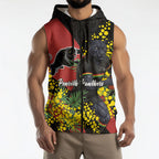 Penrith Panthers Sleeveless Zip Hoodie Golden Wattle Floral Polynesian - Australian Flower - Rugby Mascot