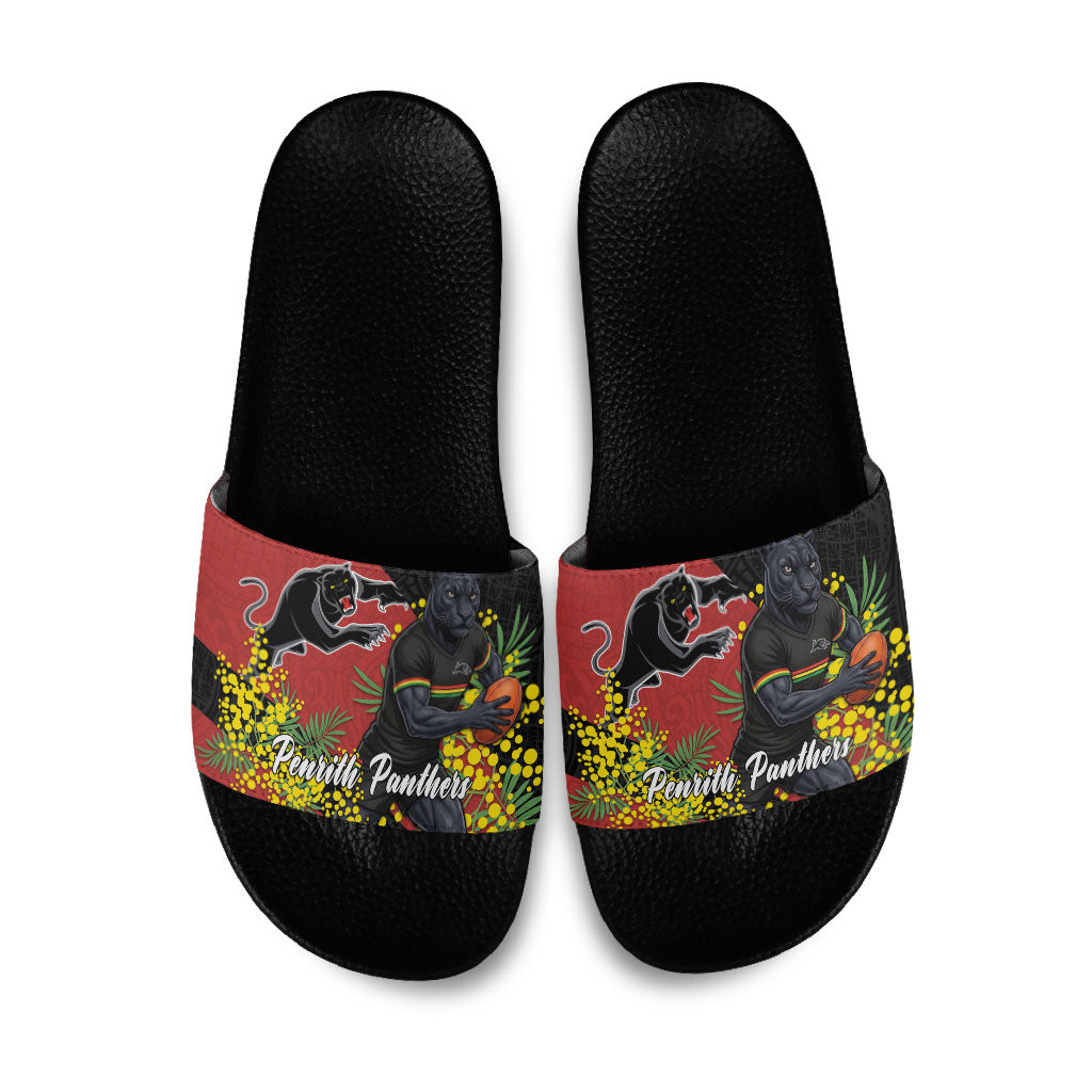 Penrith Panthers Slide Sandals Golden Wattle Floral Polynesian - Australian Flower - Rugby Mascot