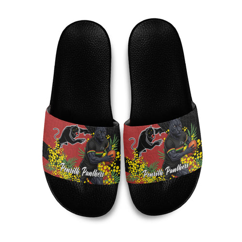 Penrith Panthers Slide Sandals Golden Wattle Floral Polynesian - Australian Flower - Rugby Mascot