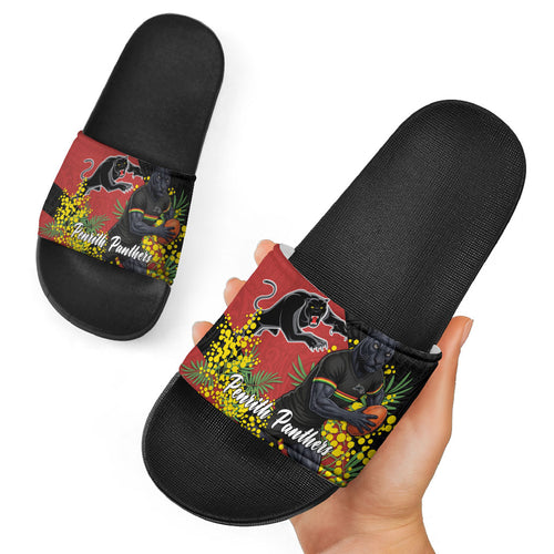 Penrith Panthers Slide Sandals Golden Wattle Floral Polynesian - Australian Flower - Rugby Mascot