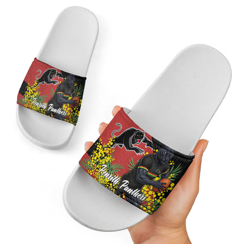 Penrith Panthers Slide Sandals Golden Wattle Floral Polynesian - Australian Flower - Rugby Mascot