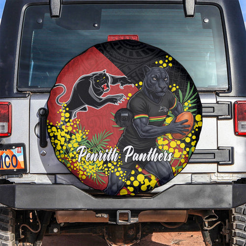 Penrith Panthers Spare Tire Cover Golden Wattle Floral Polynesian - Australian Flower - Rugby Mascot