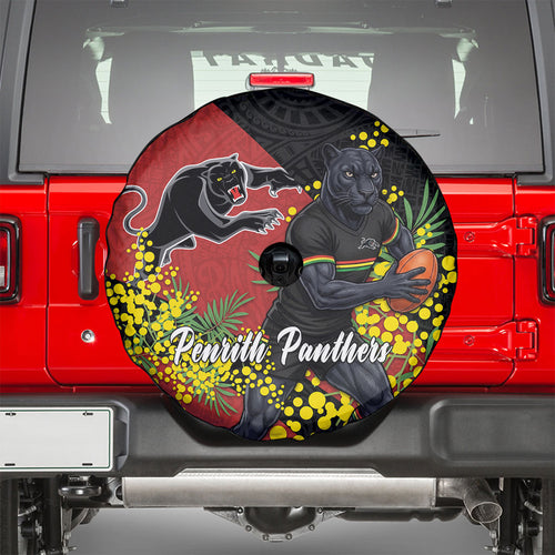 Penrith Panthers Spare Tire Cover Golden Wattle Floral Polynesian - Australian Flower - Rugby Mascot
