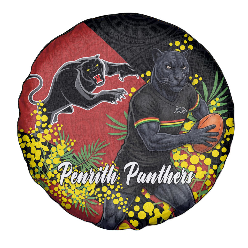 Penrith Panthers Spare Tire Cover Golden Wattle Floral Polynesian - Australian Flower - Rugby Mascot