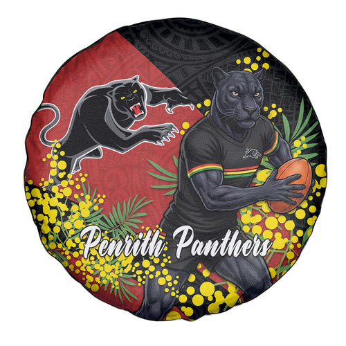 Penrith Panthers Spare Tire Cover Golden Wattle Floral Polynesian - Australian Flower - Rugby Mascot