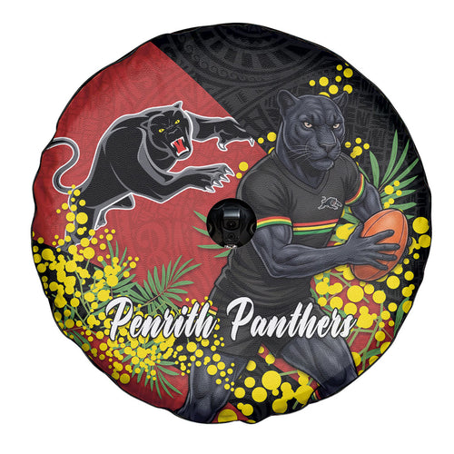 Penrith Panthers Spare Tire Cover Golden Wattle Floral Polynesian - Australian Flower - Rugby Mascot