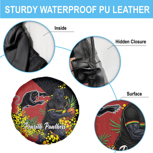 Penrith Panthers Spare Tire Cover Golden Wattle Floral Polynesian - Australian Flower - Rugby Mascot