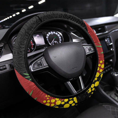 Penrith Panthers Steering Wheel Cover Golden Wattle Floral Polynesian - Australian Flower - Rugby Mascot
