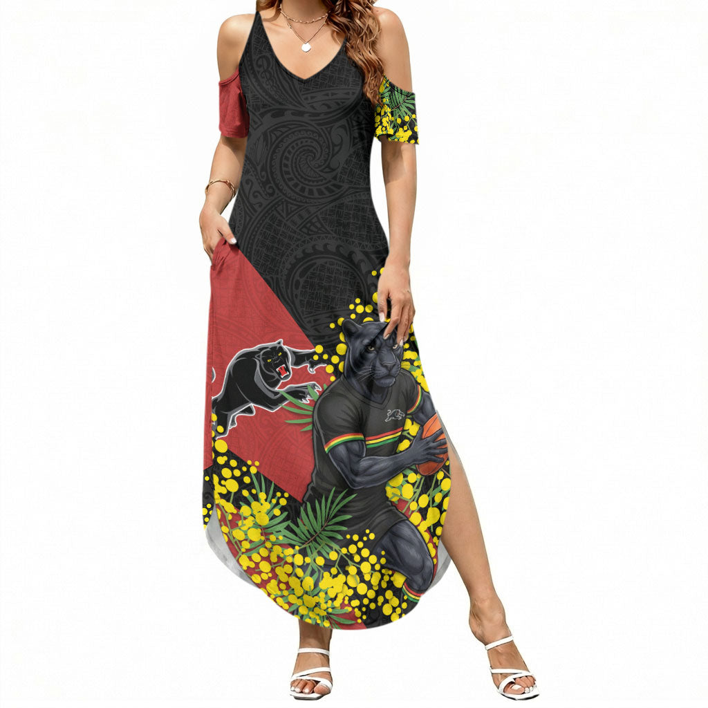 Penrith Panthers Summer Maxi Dress Golden Wattle Floral Polynesian - Australian Flower - Rugby Mascot